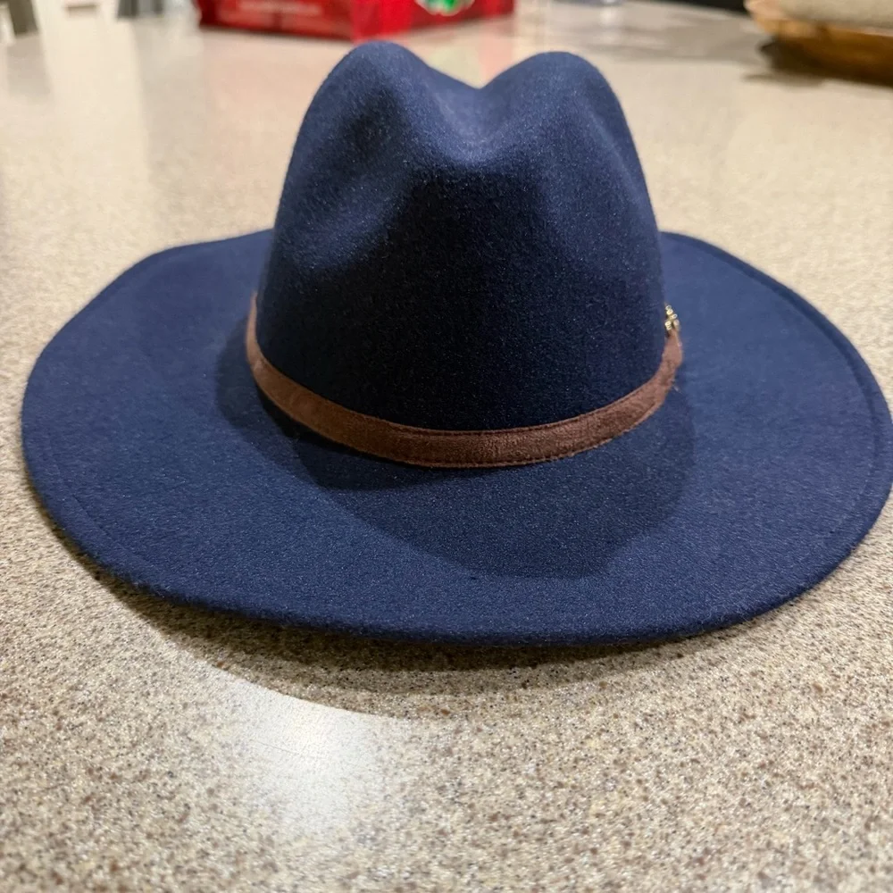 Janie & Jack Wide Brim Hat Girl’s Size 2T-3 Navy Blue Felt Faux Suede Ribbon